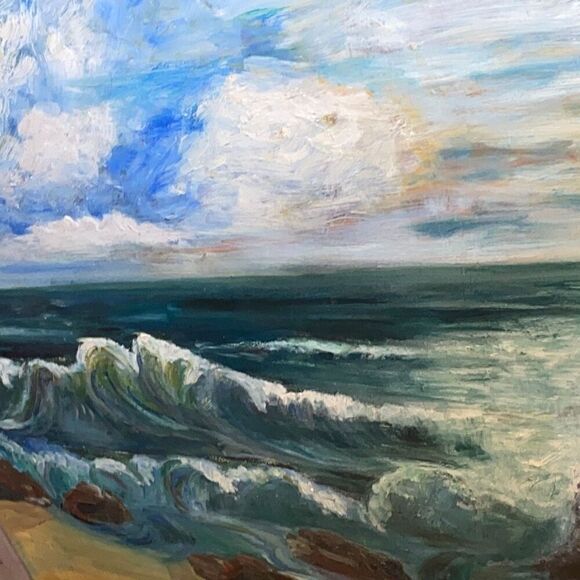 B Phillips Vintage Framed Original Oil Painting 1960 Ocean Seascape Nautical - Picture 3 of 5